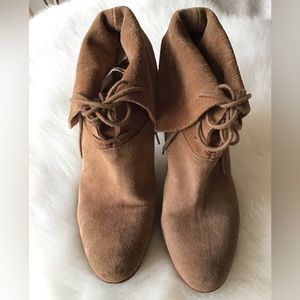 J. Crew chestnut tan suede fold over lace-up booties 7.5